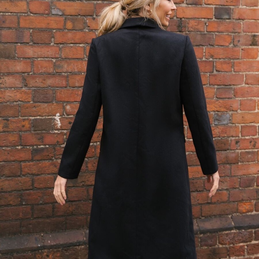black button down  classic trench pea coat jacket - Picture 5 of 6
